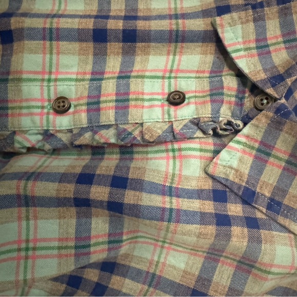 Talbots Plaid Button-Up Ruffle front Shirt - Picture 3 of 5